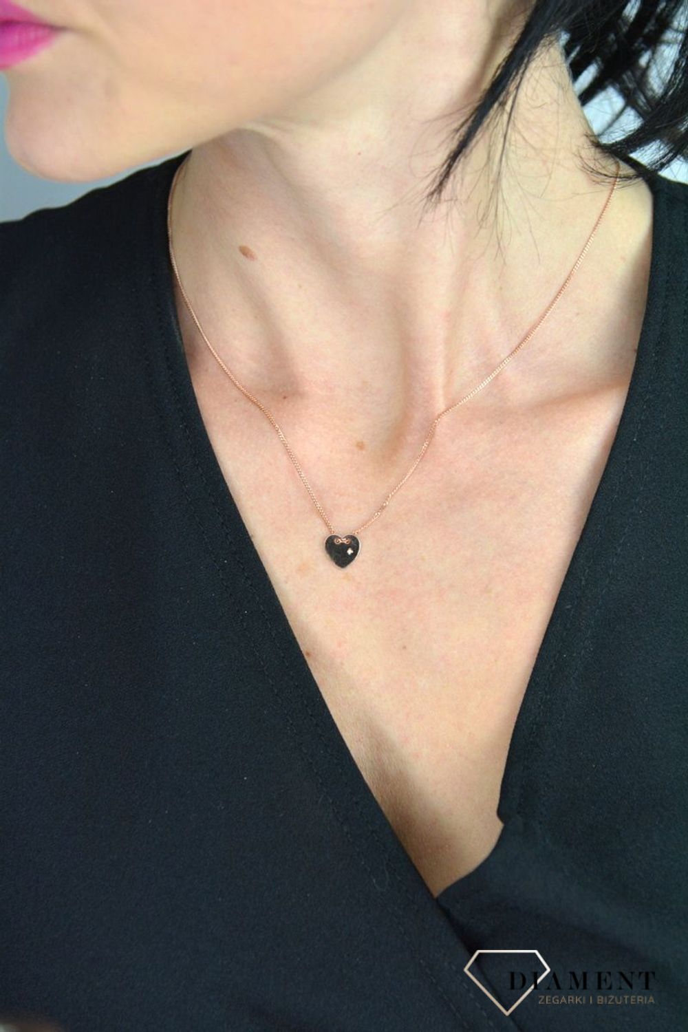 Srebrny naszyjnik celebrytka serce z cyrkonią różowe złoto DIA-NSZ-SERCE13-925.jpg