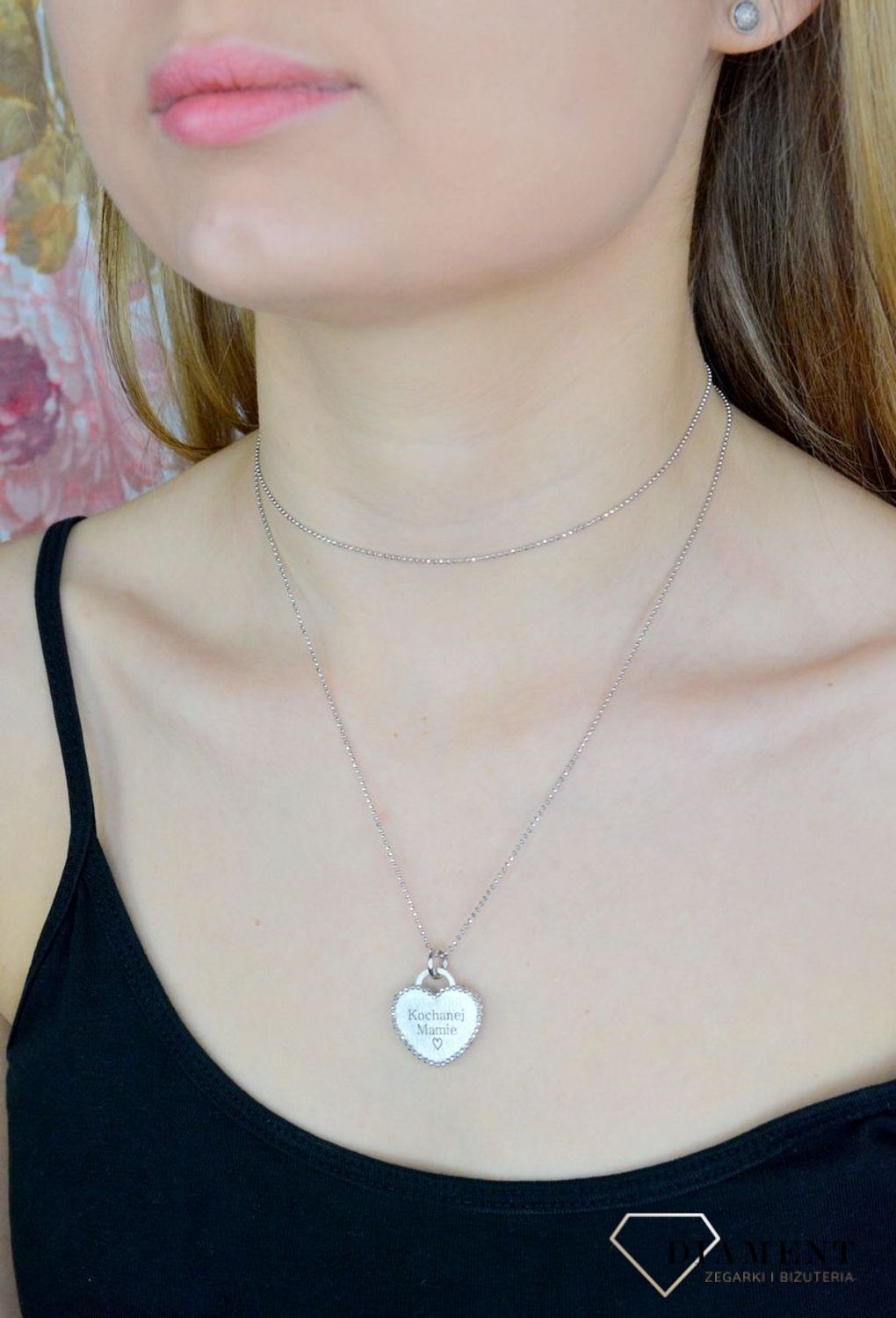 Srebrny naszyjnik z serduszkiem ' Kochanej mamie' Prezent na Dzień Mamy DIA-NSZ-SERCE13-MAMA-925.jpg