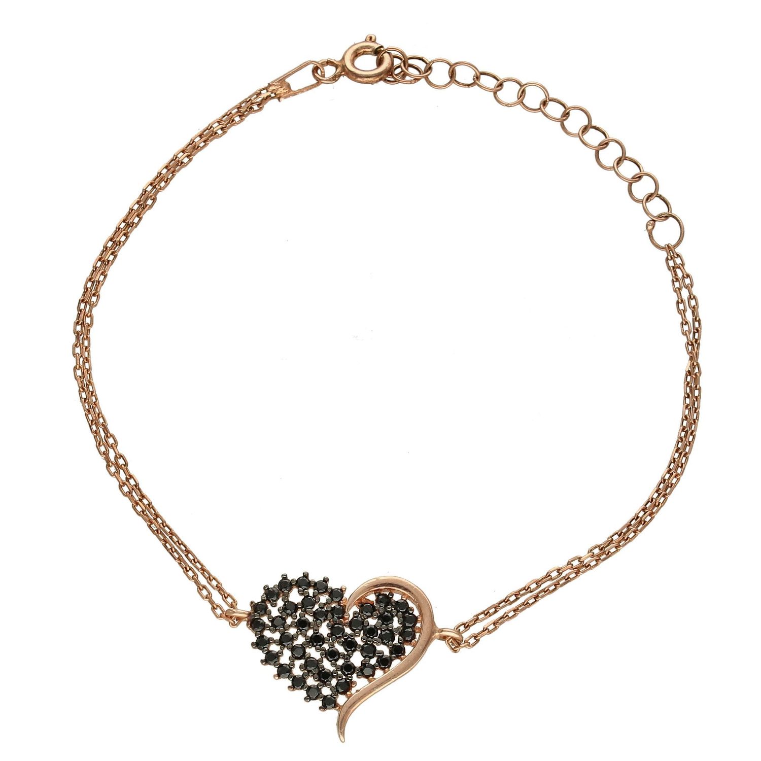 Srebrna bransoletka celebrytka różowe złoto 'Czarne serce' DIA-NSZ-SERCE14-925 (1).jpg