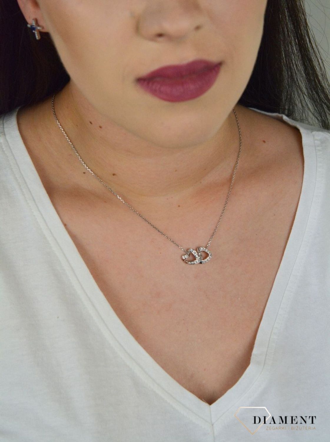 Srebrny naszyjnik celebrytka z zawieszką dwa serca z cyrkonią DIA-NSZ-SERCE21-925.jpg