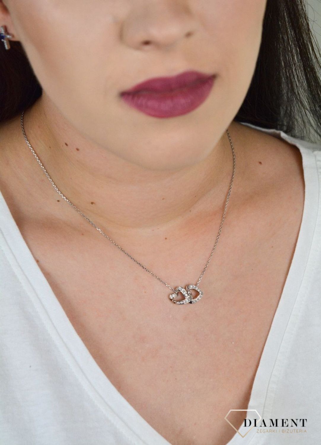 Srebrny naszyjnik celebrytka z zawieszką dwa serca z cyrkonią DIA-NSZ-SERCE21-925.jpg