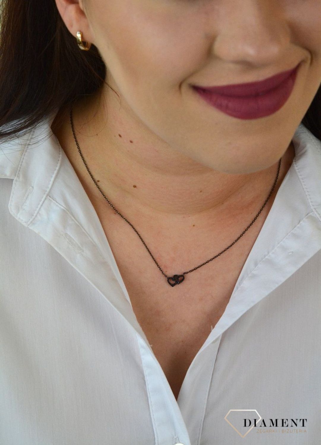 Srebrny naszyjnik celebrytka rutynowane Dwa serca DIA-NSZ-SERCE29-925.jpg