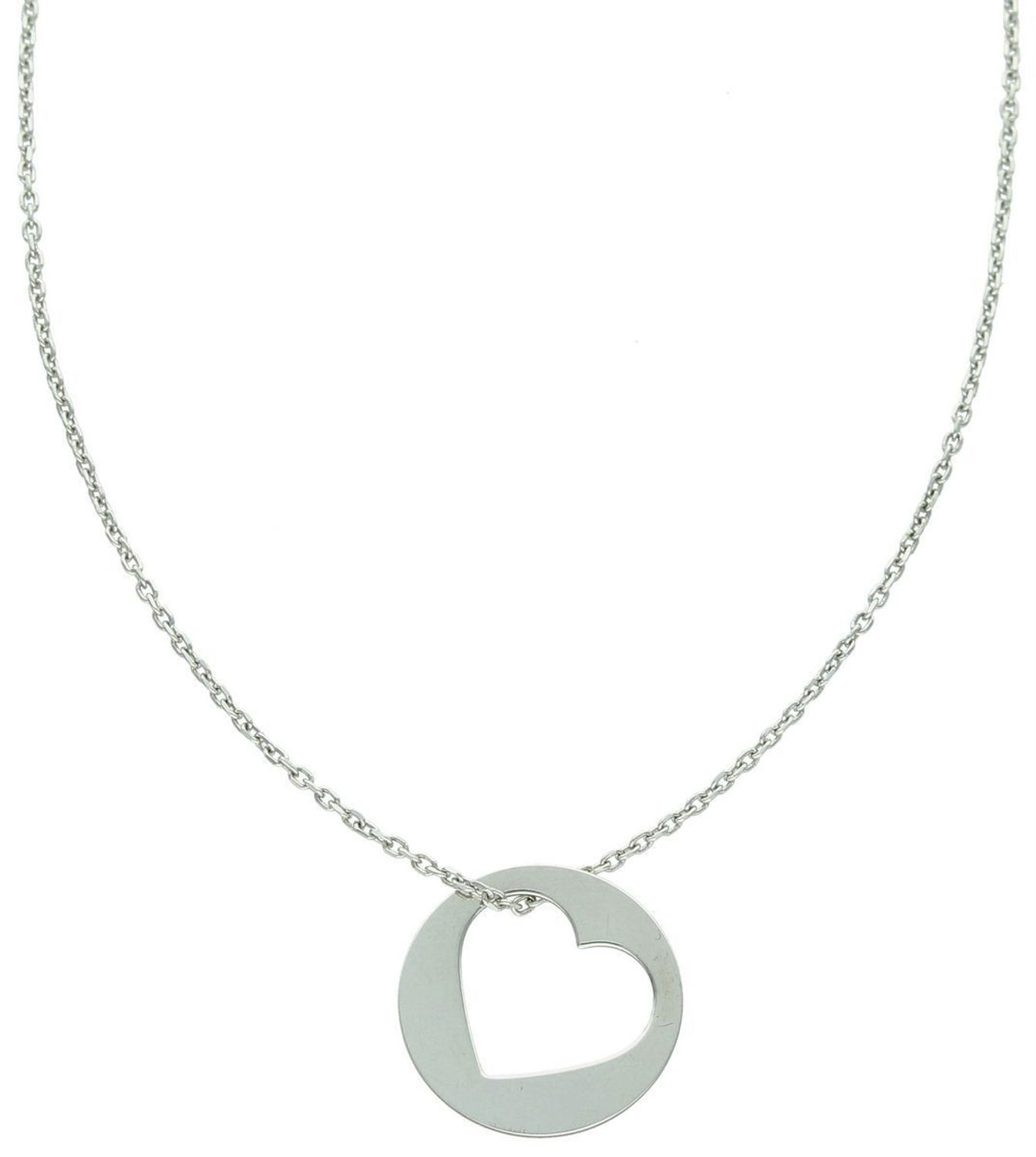 Naszyjnik srebrny 925 z okrągłą zawieszką z serduszkiem. Długość 42+3 cm, waga 2,30 g. Romantyczna biżuteria idealna na prezent dla niej.1.jpg