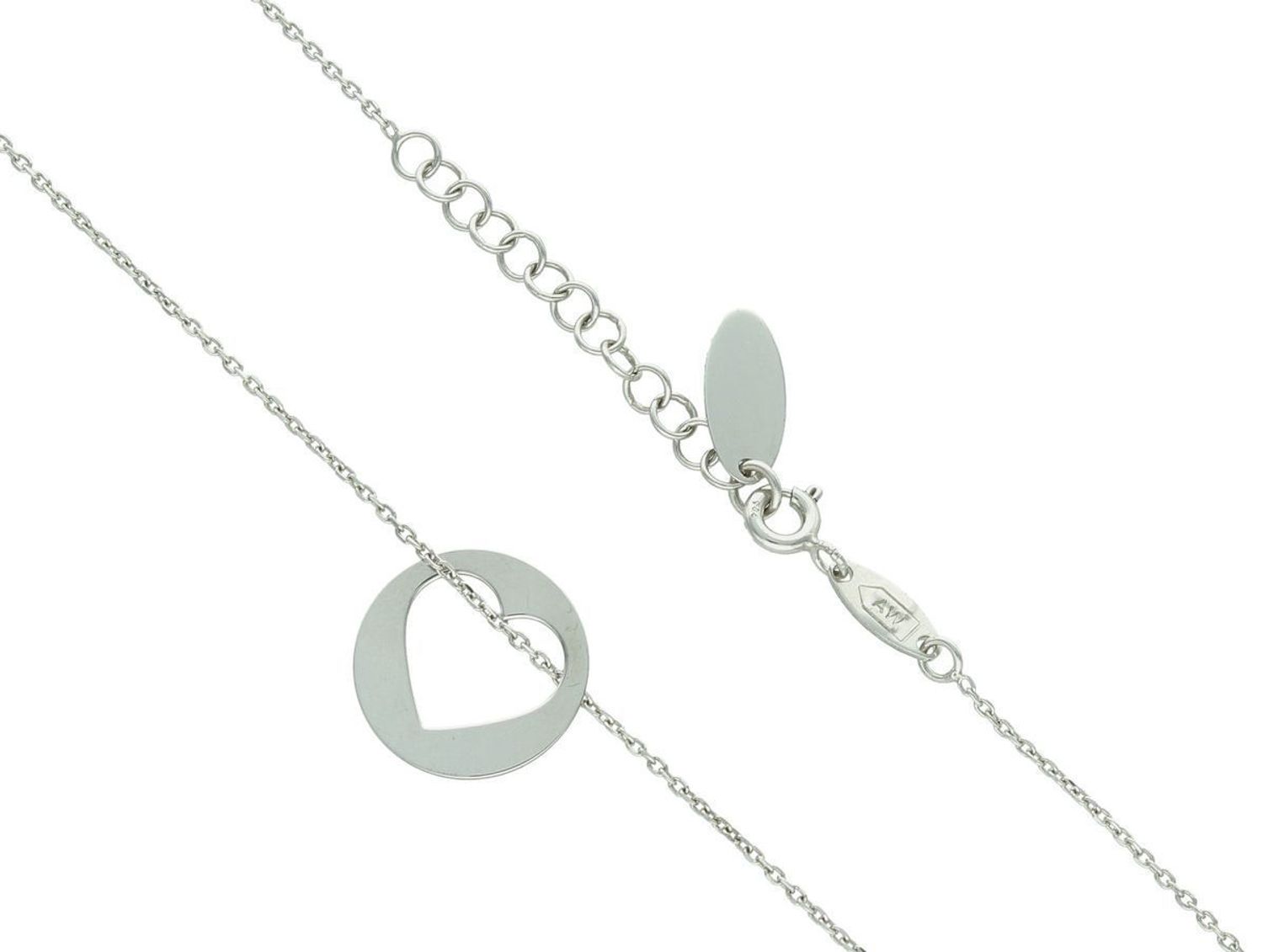 Naszyjnik srebrny 925 z okrągłą zawieszką z serduszkiem. Długość 42+3 cm, waga 2,30 g. Romantyczna biżuteria idealna na prezent dla niej.1.jpg