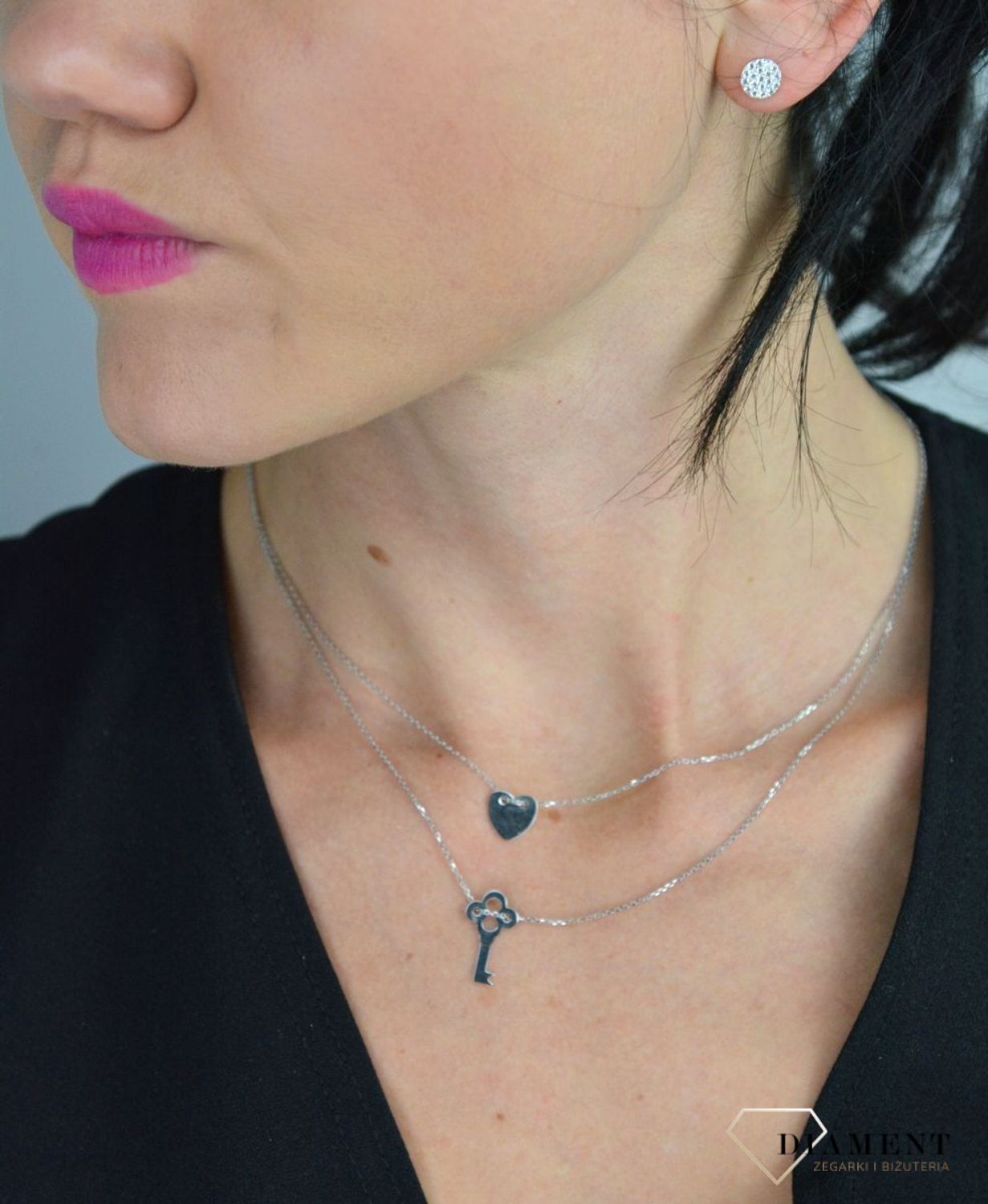 Srebrny naszyjnik celebrytka podwójny łańcuszek kluczyk i serduszko DIA-NSZ-SERCE7-925.jpg