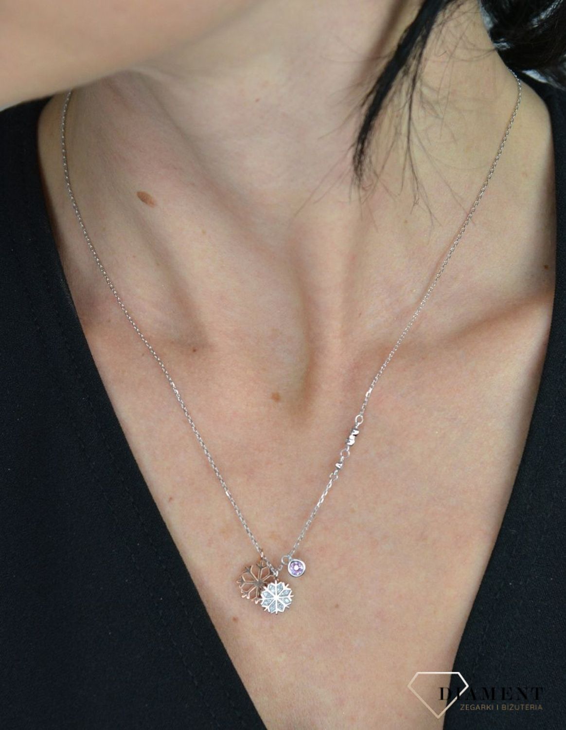 Srebrny naszyjnik celebrytka gwiazdki, śnieżynka różowe złoto DIA-NSZ-SNIEZYNKA-925.jpg