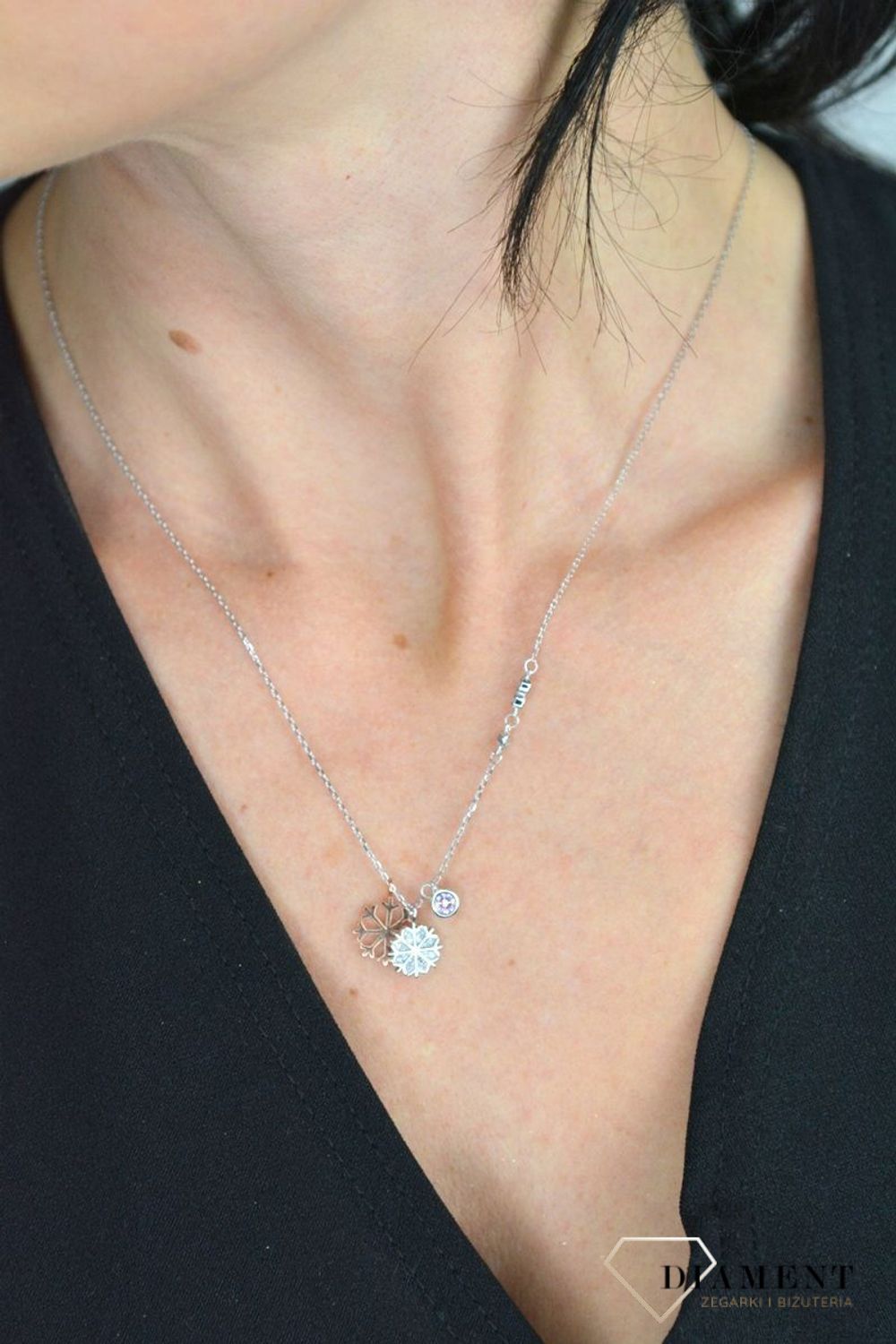 Srebrny naszyjnik celebrytka gwiazdki, śnieżynka różowe złoto DIA-NSZ-SNIEZYNKA-925.jpg