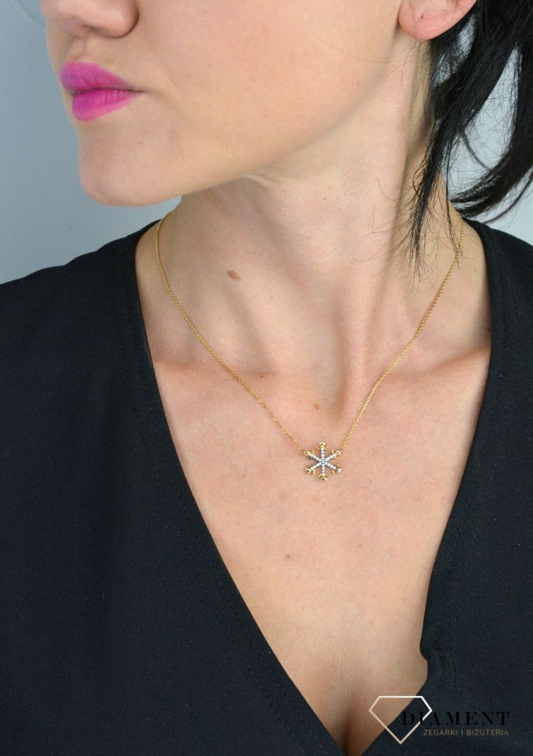 Srebrny naszyjnik pozłacany celebrytka ze śnieżynką DIA-NSZ-SNIEZYNKA1-925.jpg
