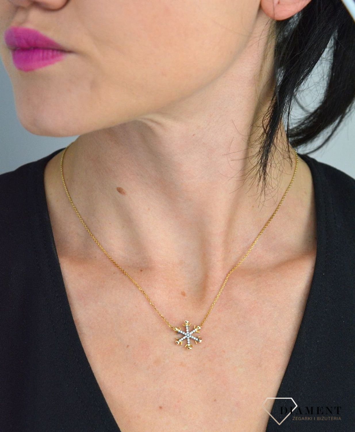 Srebrny naszyjnik pozłacany celebrytka ze śnieżynką DIA-NSZ-SNIEZYNKA1-925.jpg