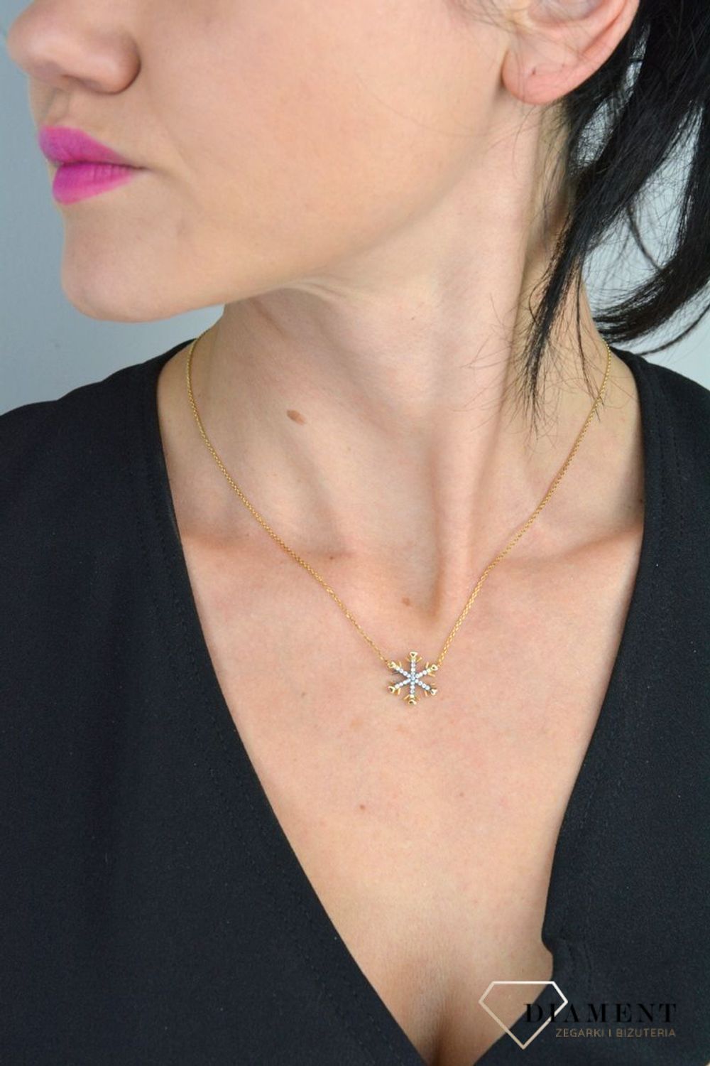 Srebrny naszyjnik pozłacany celebrytka ze śnieżynką DIA-NSZ-SNIEZYNKA1-925.jpg