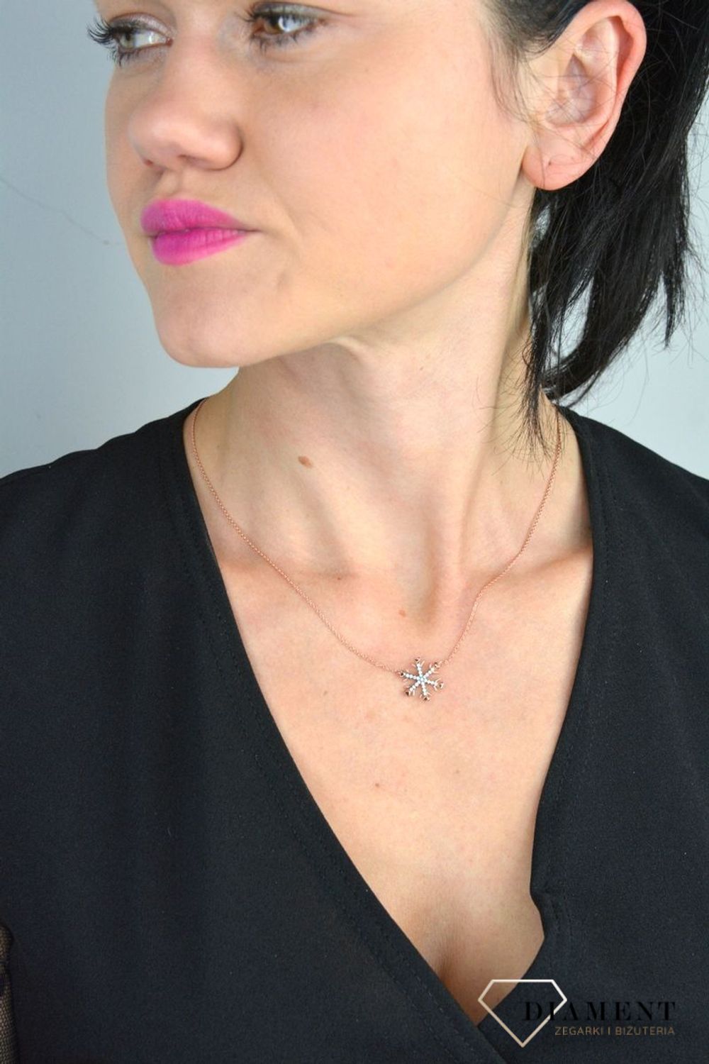 Srebrny naszyjnik pozłacany celebrytka ze śnieżynką różowe złoto DIA-NSZ-SNIEZYNKA2-925.jpg