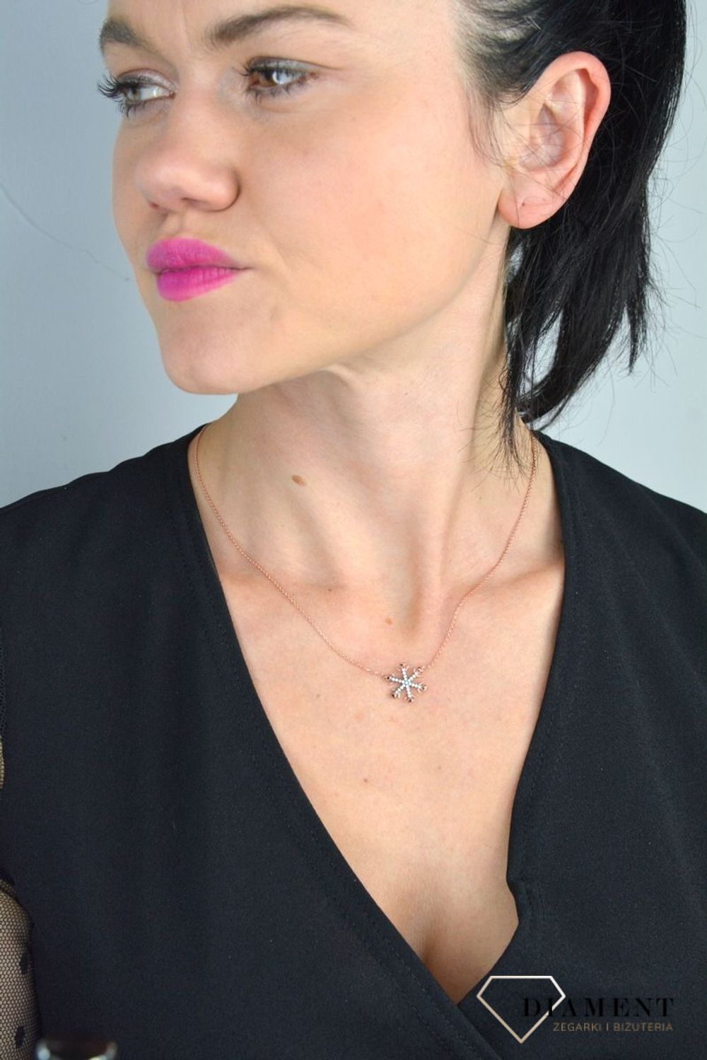 Srebrny naszyjnik pozłacany celebrytka ze śnieżynką różowe złoto DIA-NSZ-SNIEZYNKA2-925.jpg