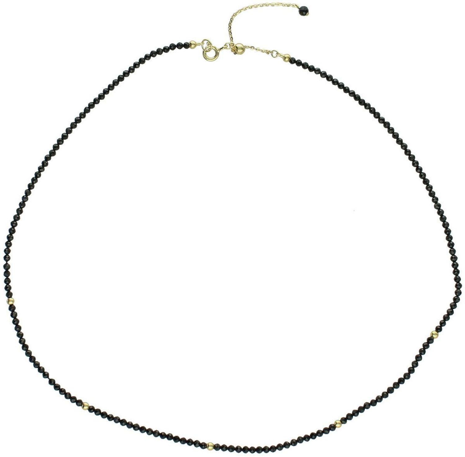 Naszyjnik damski DIA-NSZ-SPINEL ze srebra próby 925 pozłacanego, zdobiony czarnym spinelem. Długość regulowana 38 cm + 5 cm, zapięcie na karabińczyk, waga 3,70 g. Elegancki dodatek dla kobiet 1.jpg