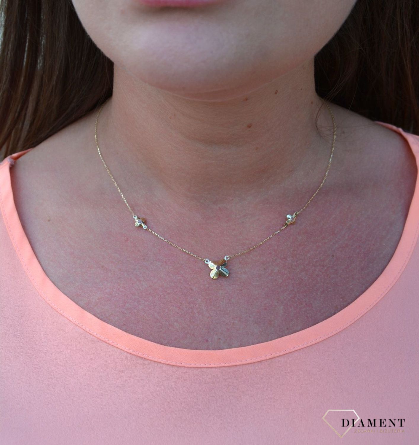 Złoty naszyjnik celebrytka 375 trzy kwiatki DIA-NSZ-T42-E-8-LZ-CZ-T42-N-8-LZ.jpg