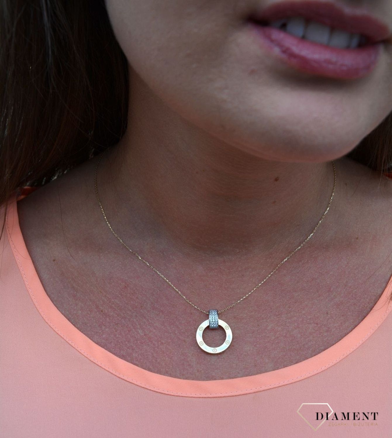 Złoty naszyjnik celebrytka 375 kółko z cyrkonią DIA-NSZ-T5-NE-0219-176-CZ-375.jpg