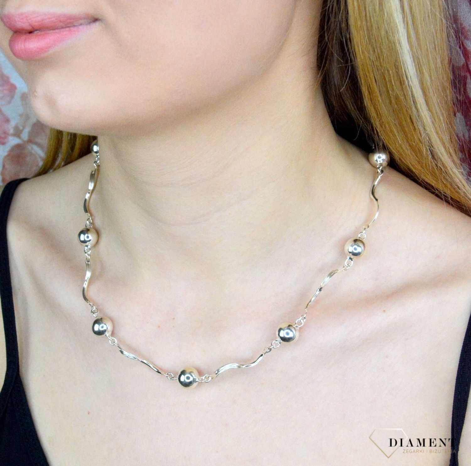 Srebrny naszyjnik damski kolia Kulki DIA-NSZ-TBN000000-313-925.  Efektowny naszyjnik doskonale sprawdzi się jako prezent. Srebrny naszyjnik, kolia. Darmowa dostawa..jpg