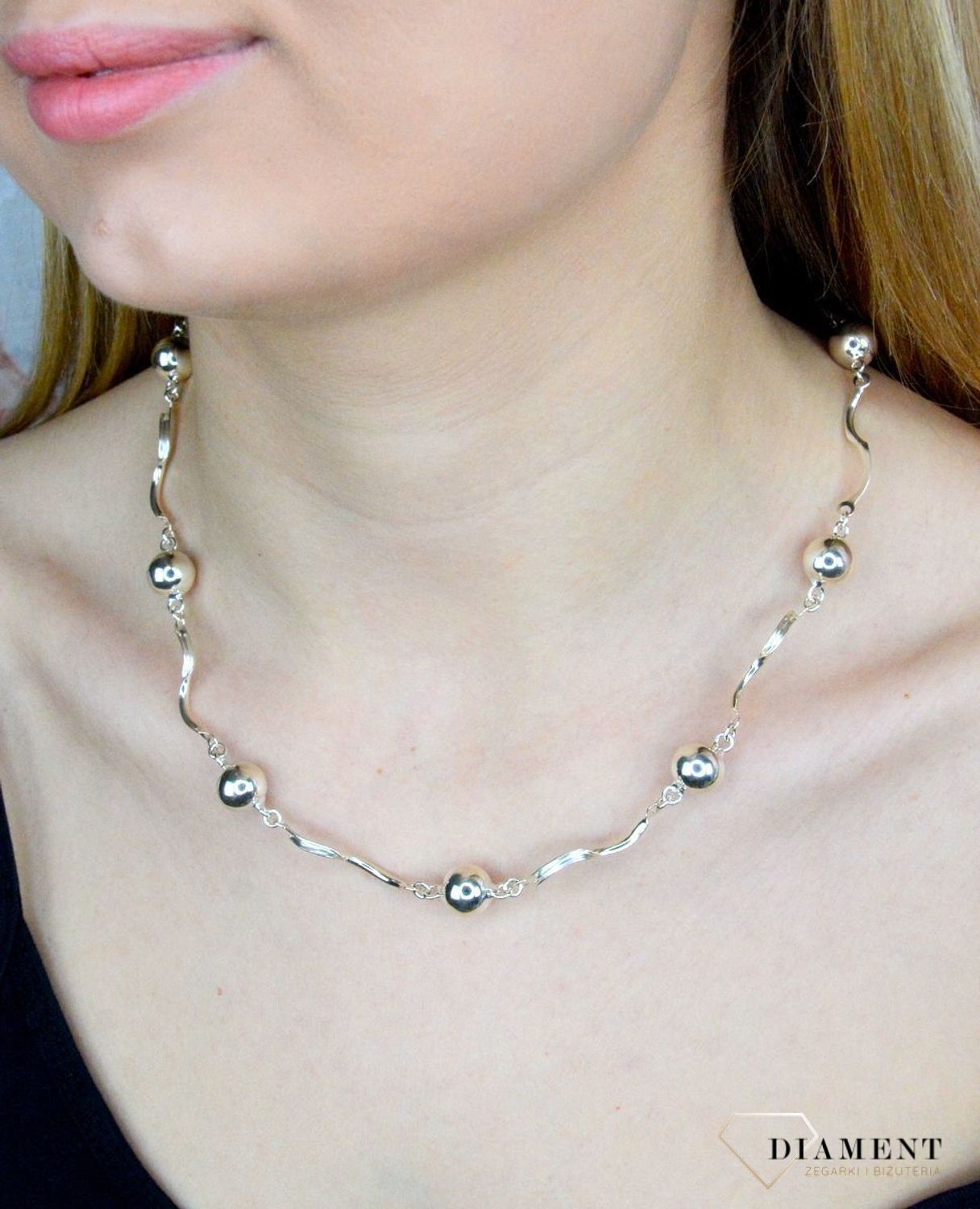 Srebrny naszyjnik damski kolia Kulki DIA-NSZ-TBN000000-313-925.  Efektowny naszyjnik doskonale sprawdzi się jako prezent. Srebrny naszyjnik, kolia. Darmowa dostawa..jpg