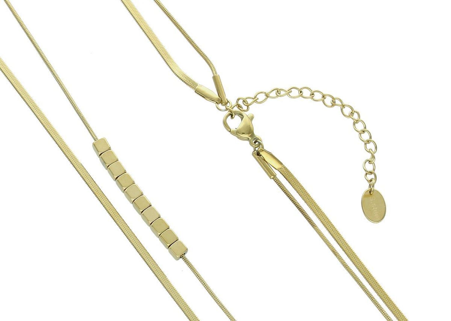 Naszyjnik damski stalowy podwójny z kosteczkami pozłacanymi  DIA-NSZ-W5522436-STAL stal.jpg