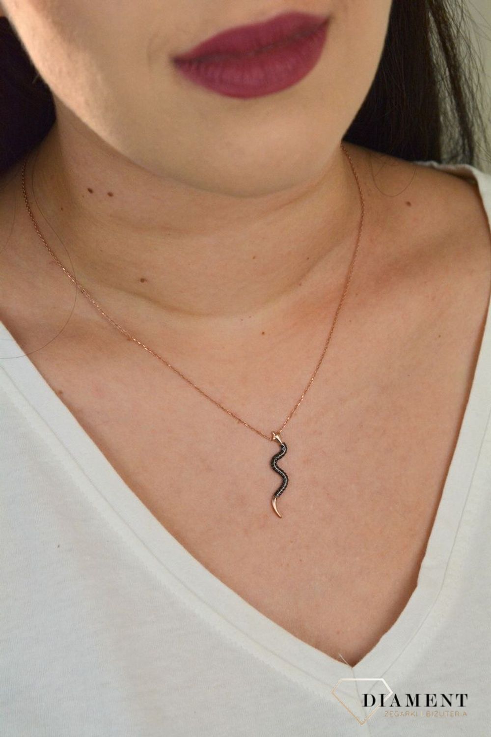 Srebrny naszyjnik celebrytka wąż z czarną cyrkonią różowe złoto DIA-NSZ-WĄŻ1-925.jpg