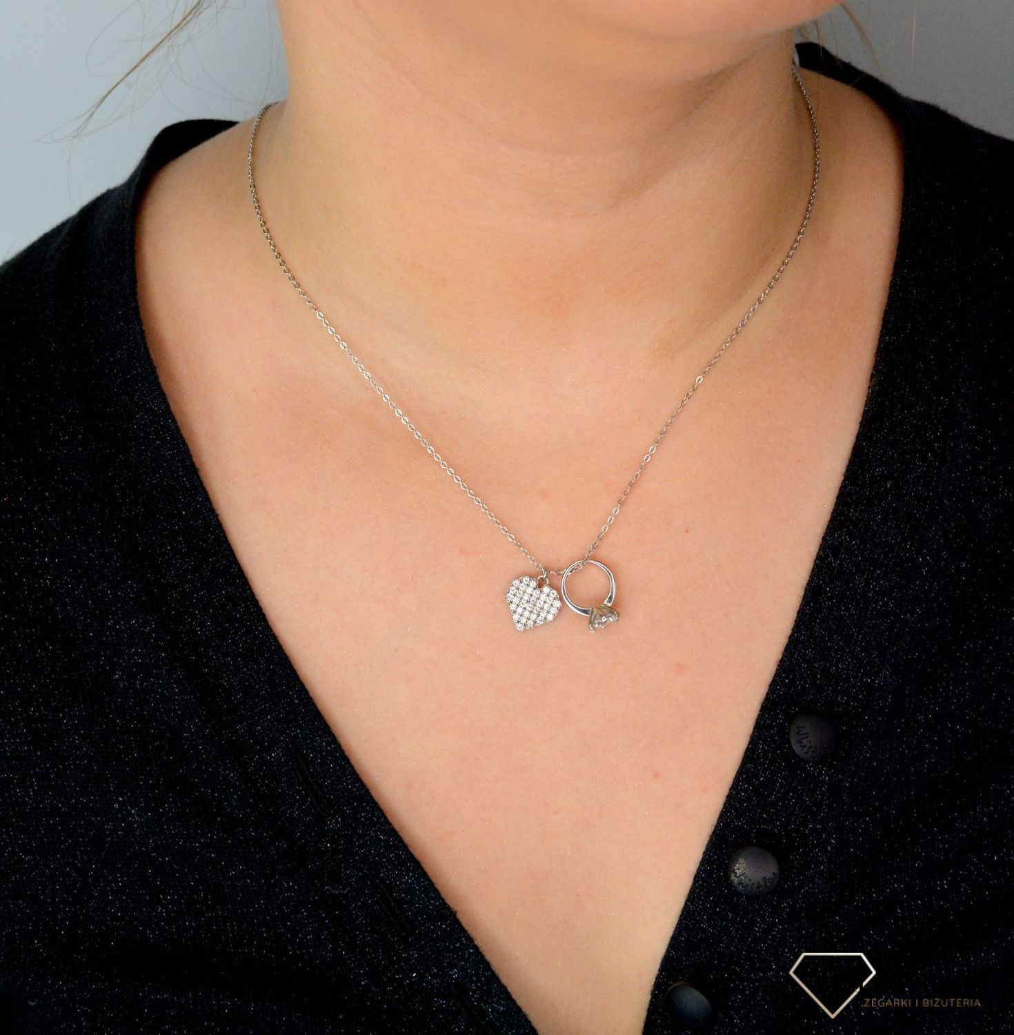 Srebrny naszyjnik celebrytka z pierścionkiem i sercem 'Naszyjnik zaręczynowy' DIA-NSZ-ZARECZYNY1-925.jpg