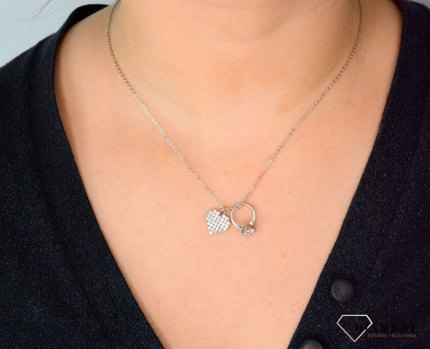 Srebrny naszyjnik celebrytka z pierścionkiem i sercem 'Naszyjnik zaręczynowy' DIA-NSZ-ZARECZYNY1-925.jpg