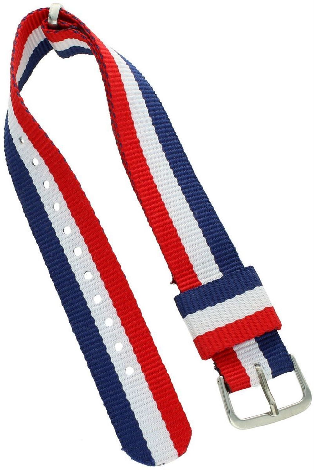 Parciany pasek do zegarka 18mm – biały, niebieski, czerwony  Srebrna sprzączka.jpg