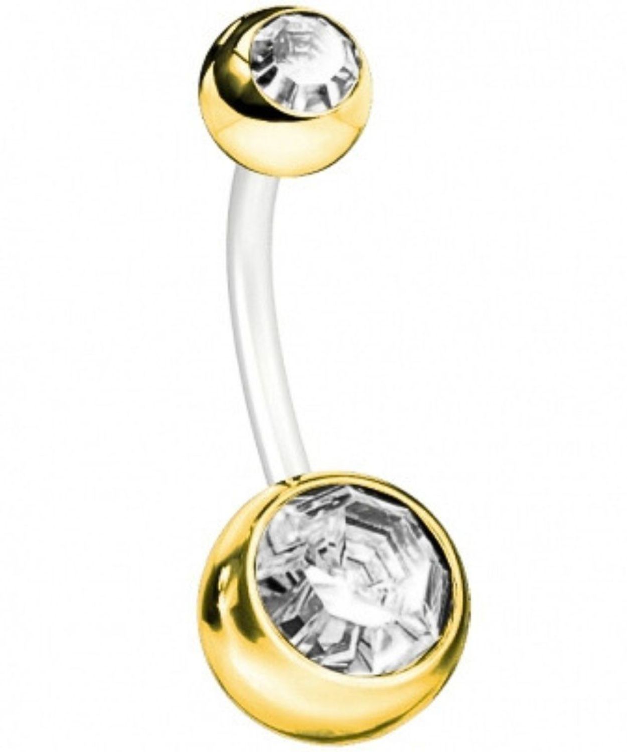 Kolczyk do Pępka Banan Bioplast z Złotymi Kulami i Kryształkami – Hipoalergiczny 1.6 mm ..jpg