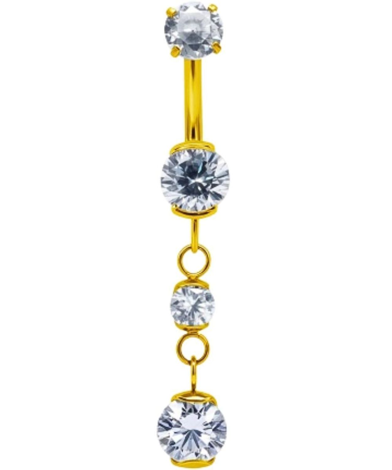 Kolczyk do Pępka Tytanowy z Łańcuszkiem i Cyrkoniami – Złoty, Banan 1.6 mm cyrkonie.jpg