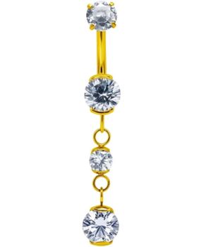 Kolczyk do Pępka Tytanowy z Łańcuszkiem i Cyrkoniami – Złoty, Banan 1.6 mm cyrkonie.jpg