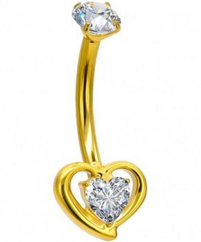 Kolczyk do Pępka Tytanowy z Cyrkoniowym Serduszkiem – Złoty, Banan 1.6 mm  serce.jpg