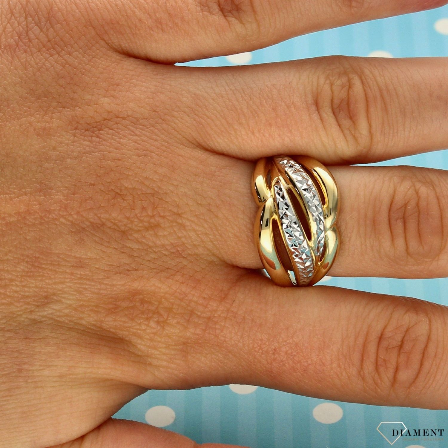 Złoty pierścionek szeroki 585 bicolor DIA-PRS-0393-585 (2).jpg