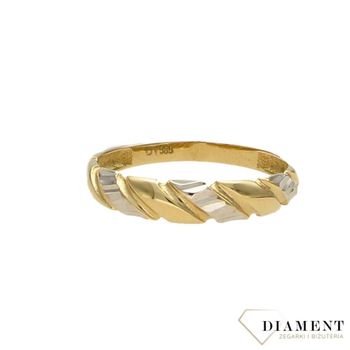 Złoty pierścionek 585 bicolor grawerowane elementy DIA-PRS-0398-585 (1).jpg