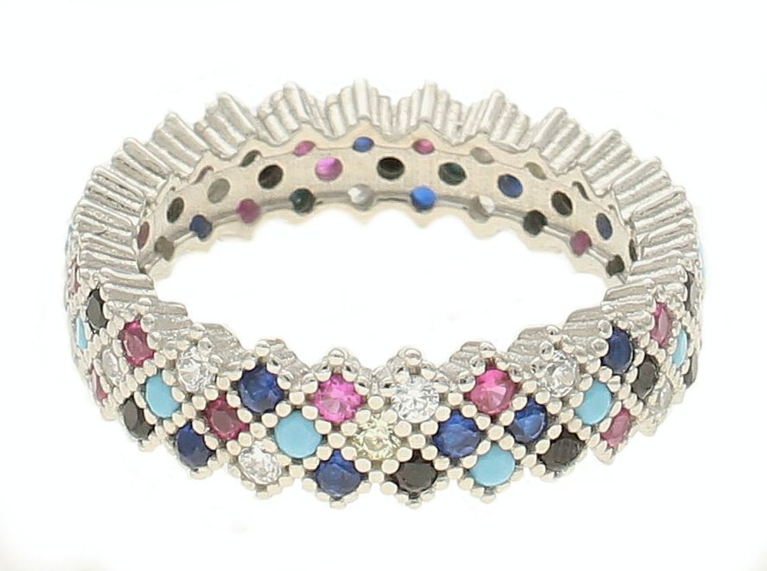 Srebrny pierścionek damski 925 obrączka z kolorowymi cyrkoniami DIA-PRS-10164-925. Srebrny pierścionek damski. Pierścionek srebrny obrączka. Srebrny pierścionek damski z kolorowymi cyrkoniami. Pierścionek damski n.jpg