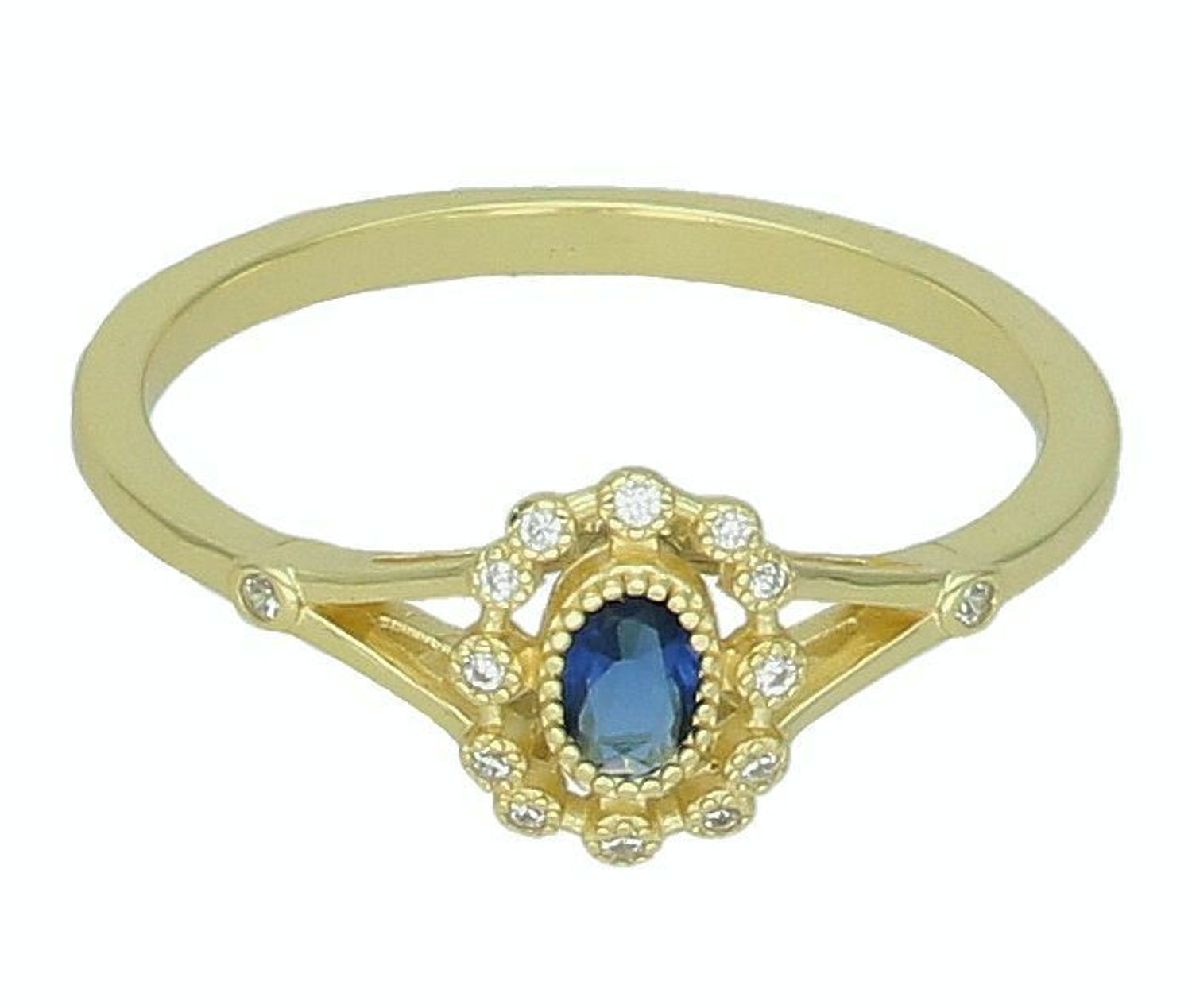 Srebrny pierścionek damski 925 pozłacany z niebieską cyrkonią DIA-PRS-10204-925.jpg