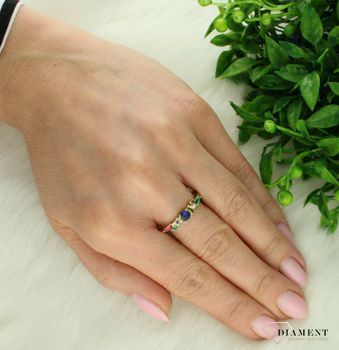 Srebrny pierścionek damski 925 pokryty złotem kolorowe cyrkonie DIA-PRS-10205-925 (1).jpg
