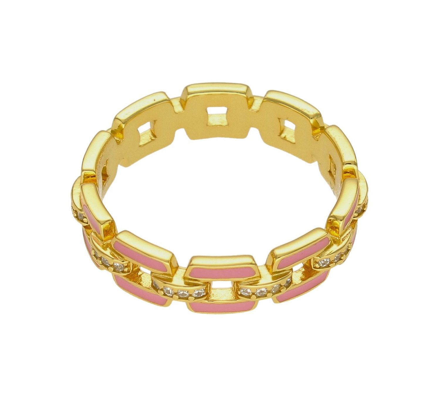 Srebrny pierścionek damski 925 pozłacana obrączka z różową emalią DIA-PRS-10208-925. Srebrne pierścionki na prezent dla kobiety. Srebrny pierścionek pozłacany. Srebrny pierścionek dla kobiety w formie obrączki (3).jpg