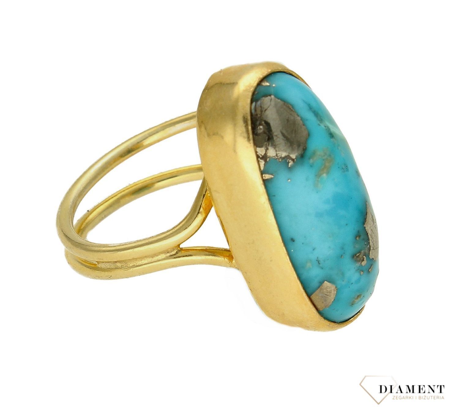 Srebrny pierścionek damski 925 z podłużnym turkusem pozłacany DIA-PRS-10320-925. Srebrne pierścionki na prezent dla kobiety. Srebrny pierścionek z kamieniem. Srebrny pierścionek dla kobiety z turkusem (4).jpg