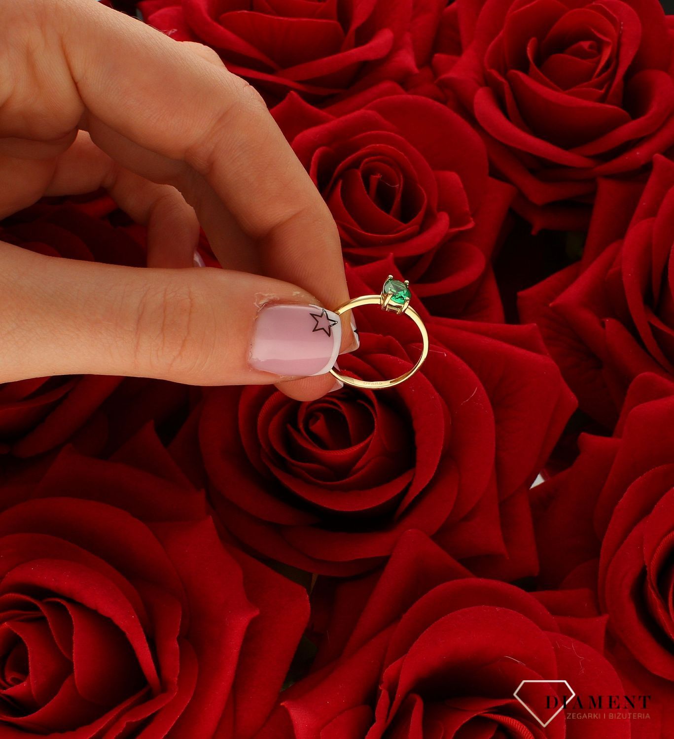 Pierścionek damski złoty Jadeitowa cyrkonia 585 DIA-PRS-10387-585.jpg