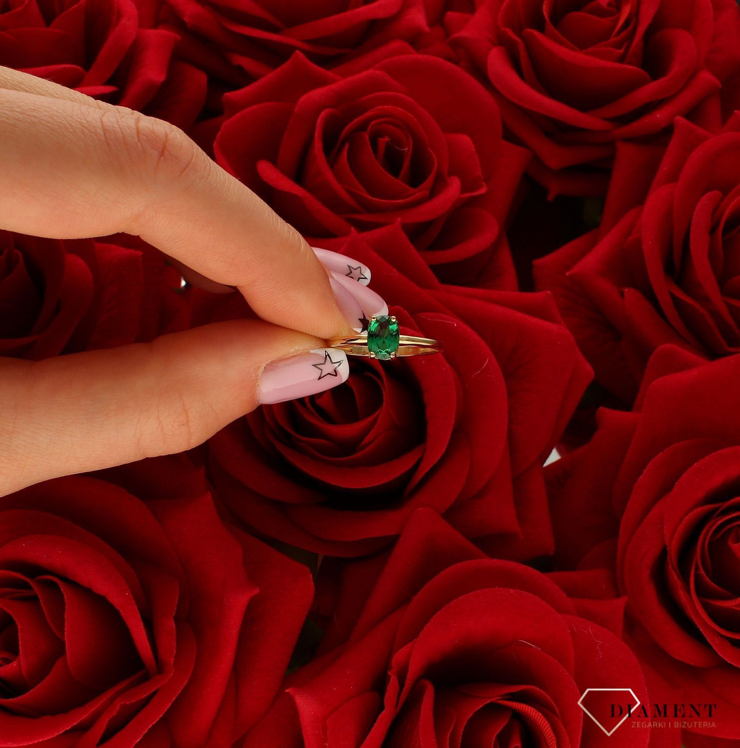 Pierścionek damski złoty Jadeitowa cyrkonia 585 DIA-PRS-10387-585.jpg