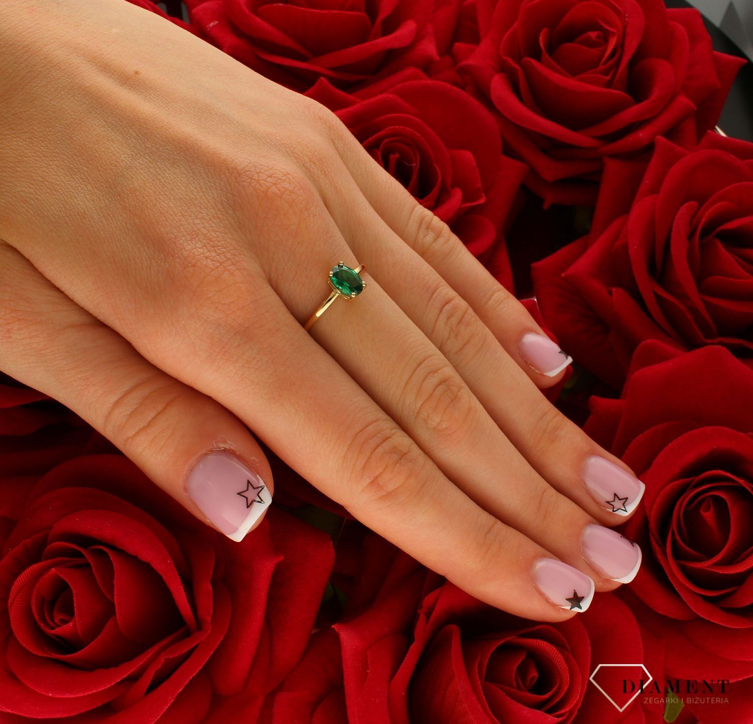 Pierścionek damski złoty Jadeitowa cyrkonia 585 DIA-PRS-10387-585.jpg