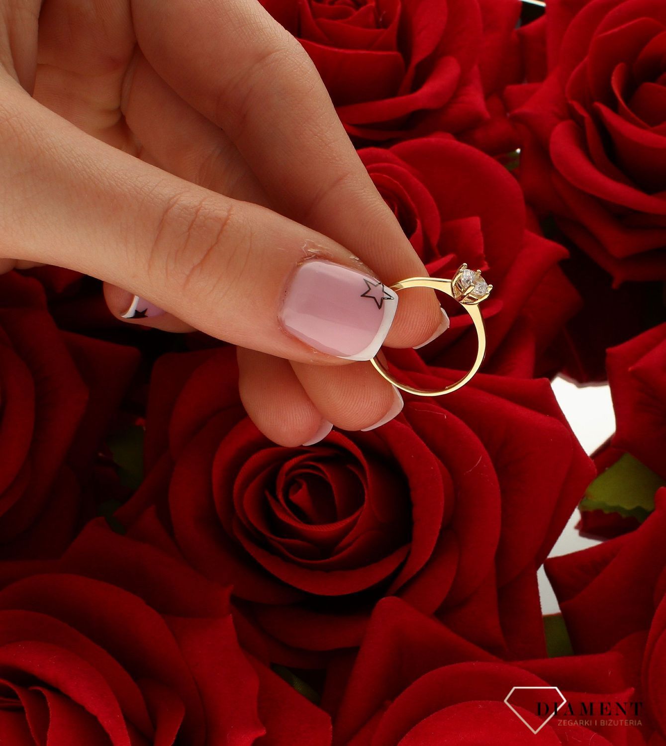 Pierścionek damski złoty z jedną cyrkonią 585  DIA-PRS-10389-585.jpg