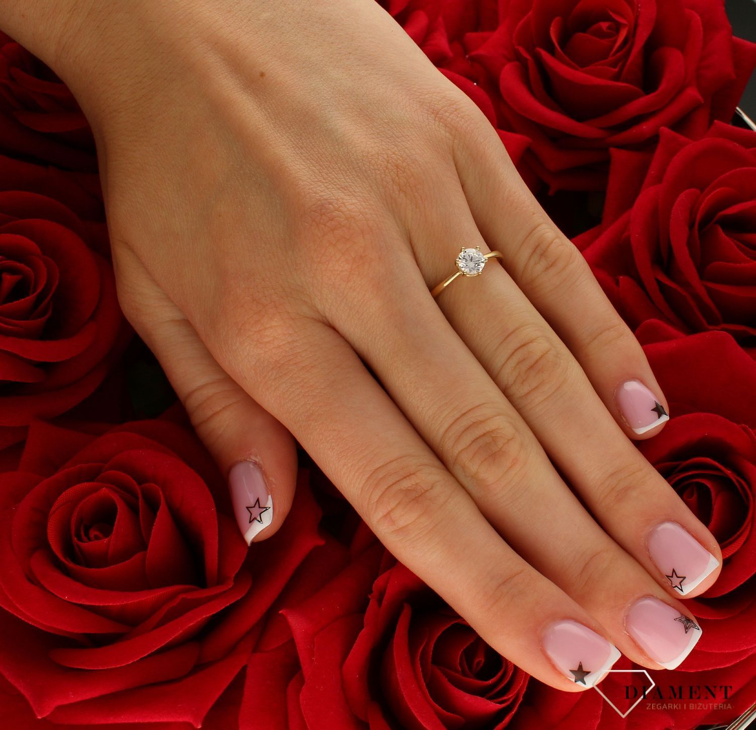 Pierścionek damski złoty z jedną cyrkonią 585  DIA-PRS-10389-585.jpg