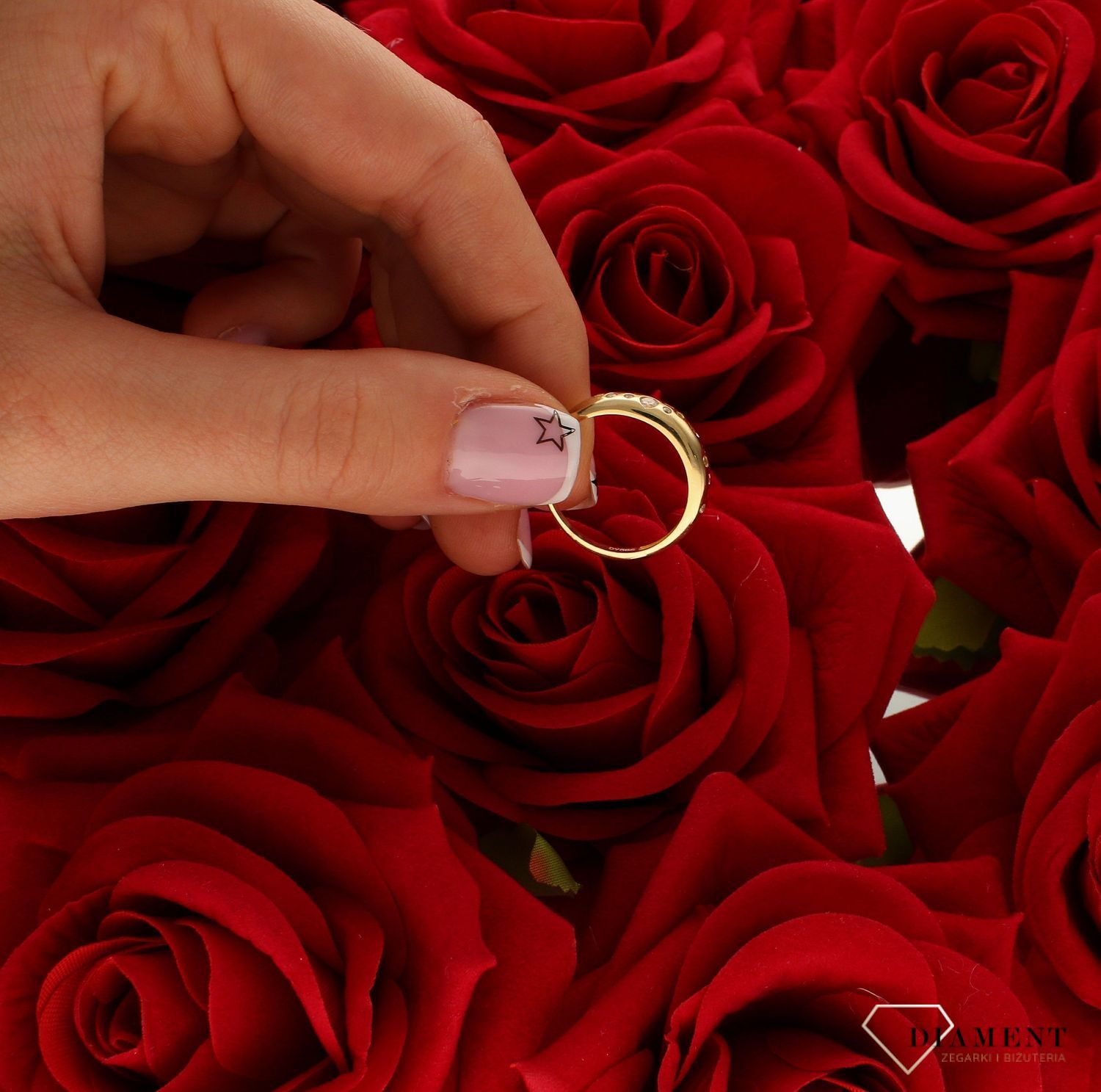 Pierścionek damski złoty Białe cętki 585 DIA-PRS-10391-585.jpg