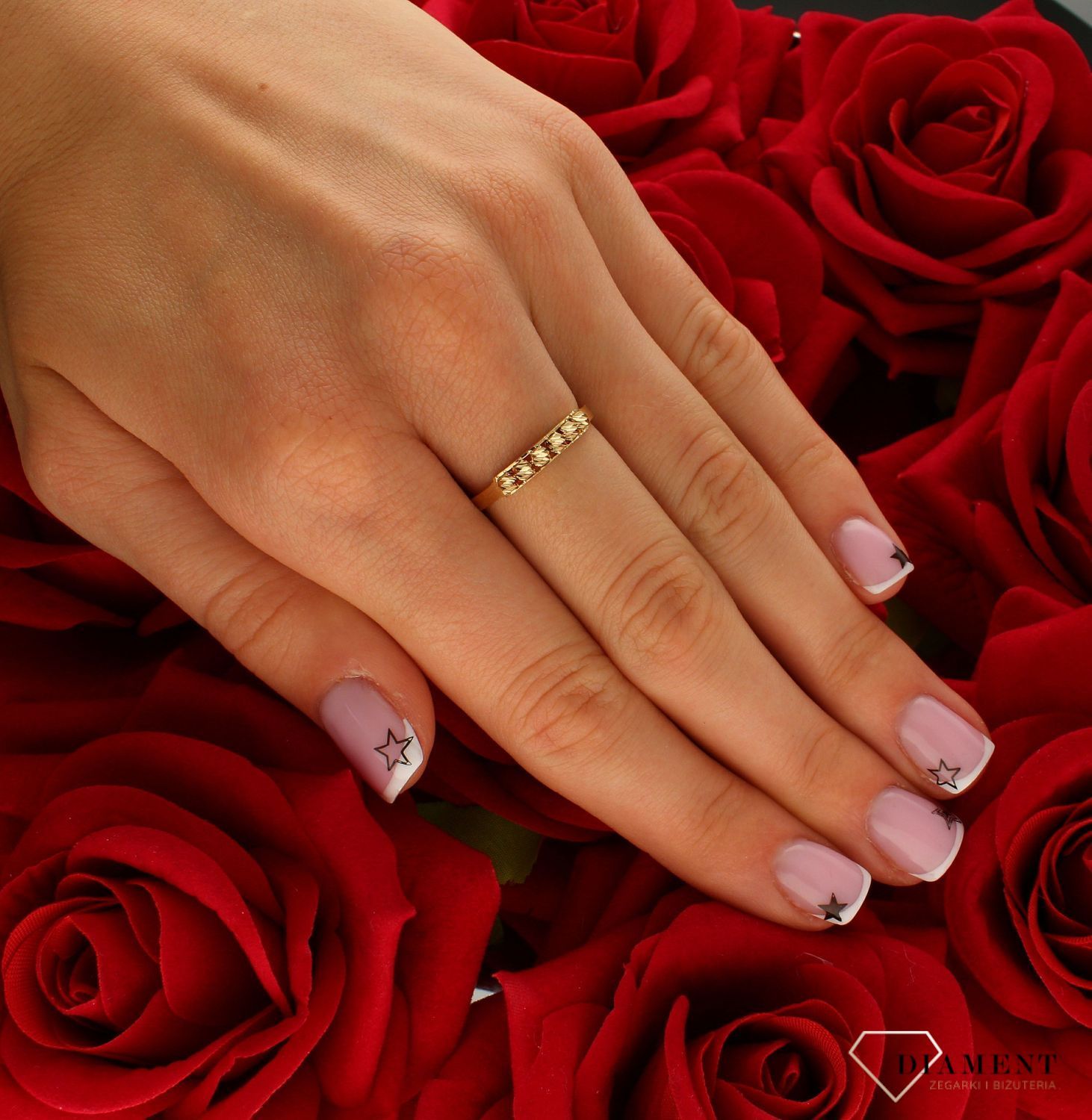 Pierścionek damski złoty Diamentowane kuleczki 585 DIA-PRS-10393-585.jpg