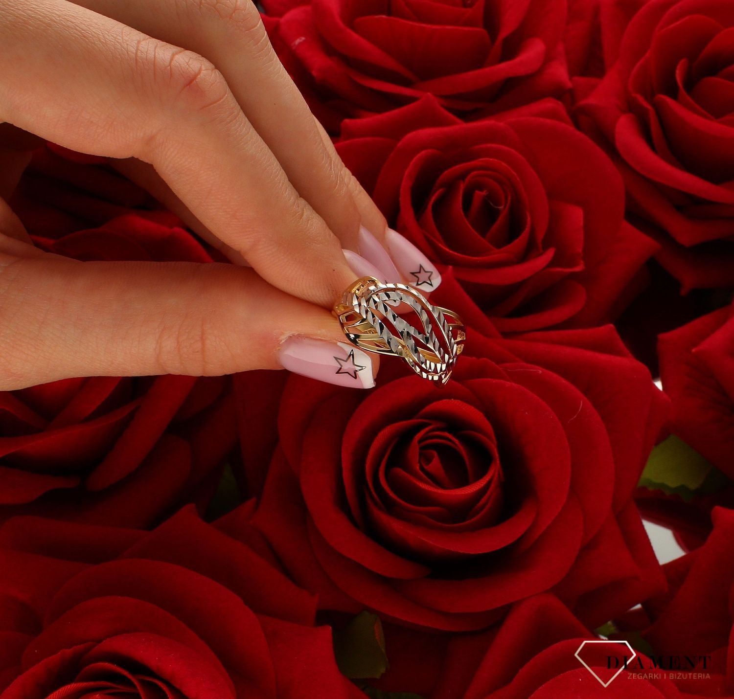 Pierścionek damski  Plecionka złota 585 DIA-PRS-10395-585.jpg