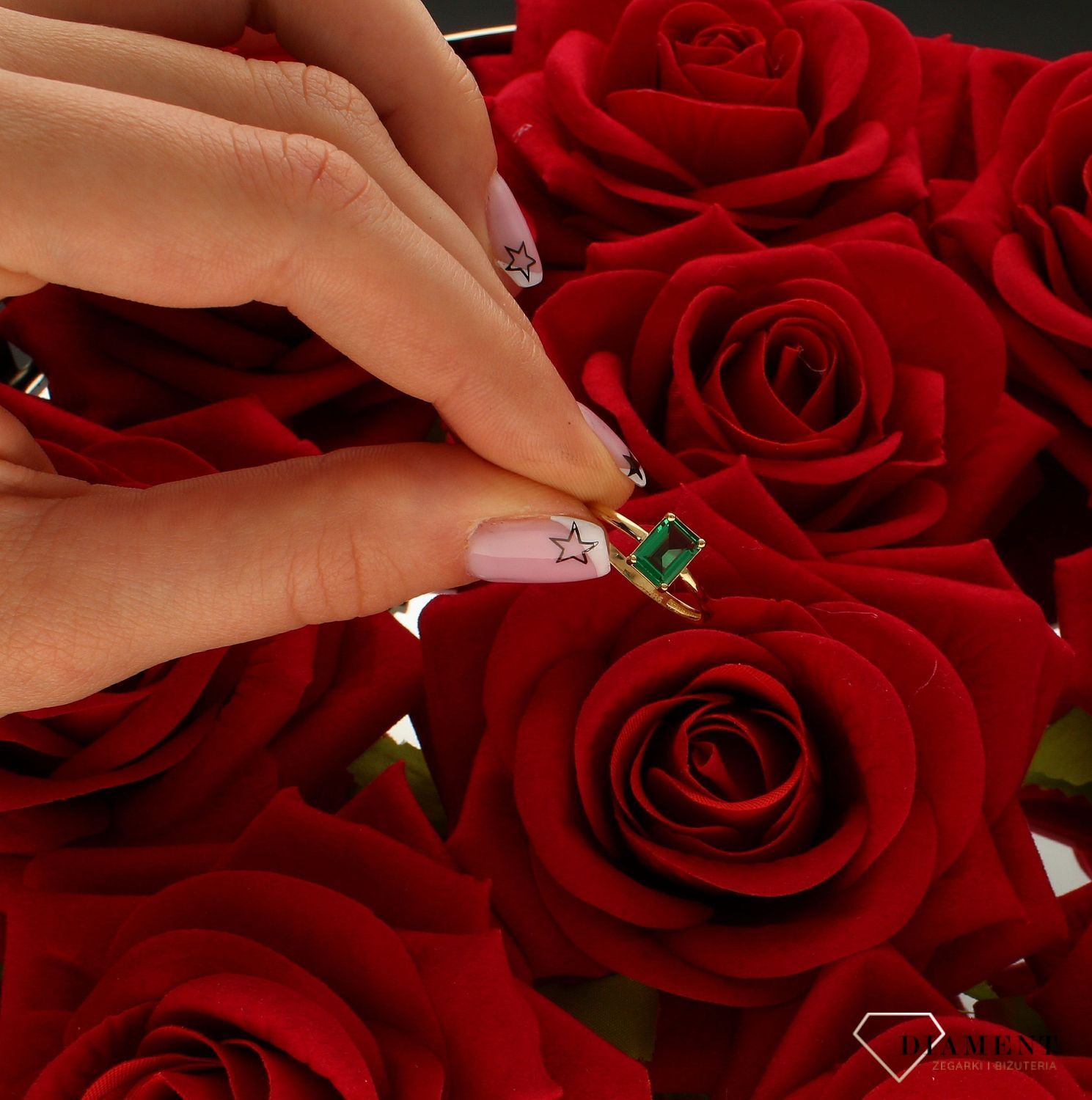 Pierścionek damski złoty Szmaragdowa cyrkonia 585 DIA-PRS-10400-585.jpg