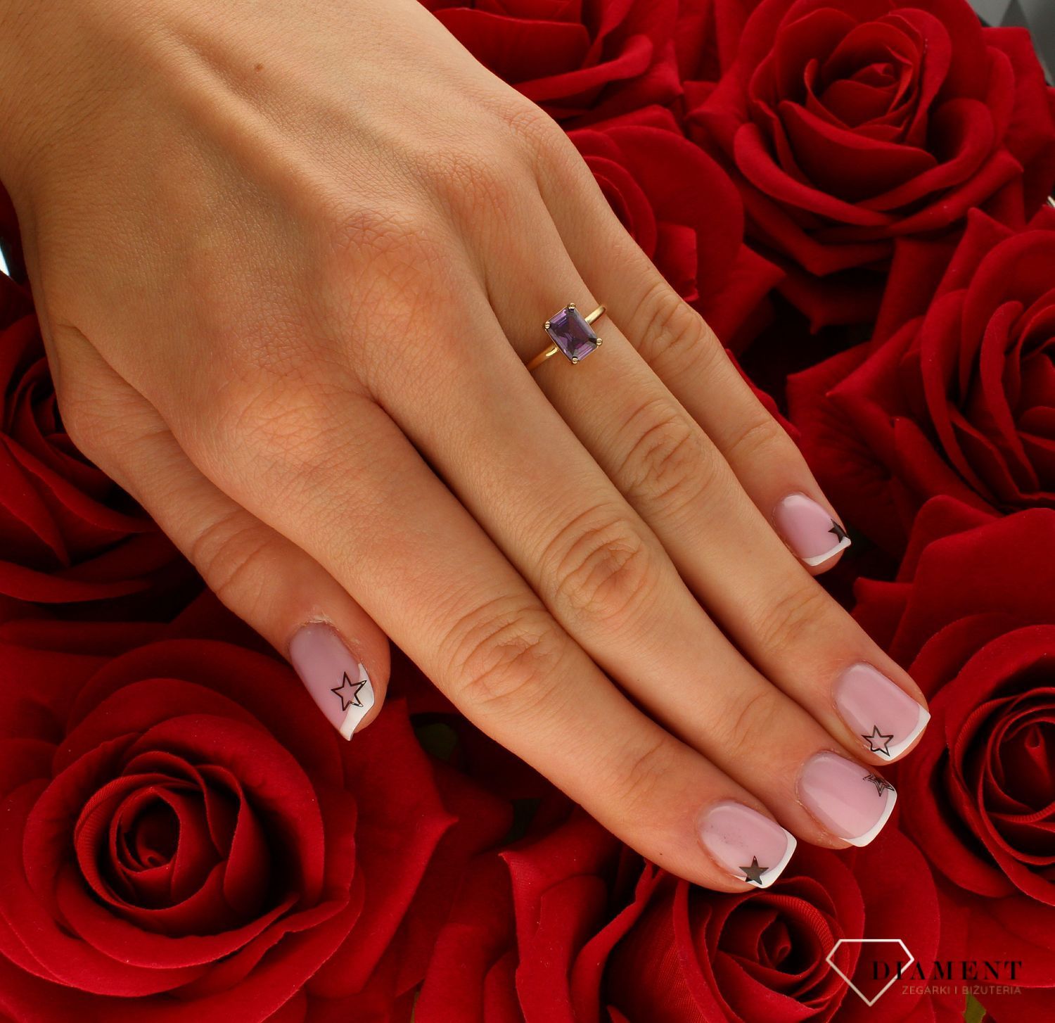 Pierścionek damski złoty Wrzosowa cyrkonia 585 DIA-PRS-10402-585.jpg