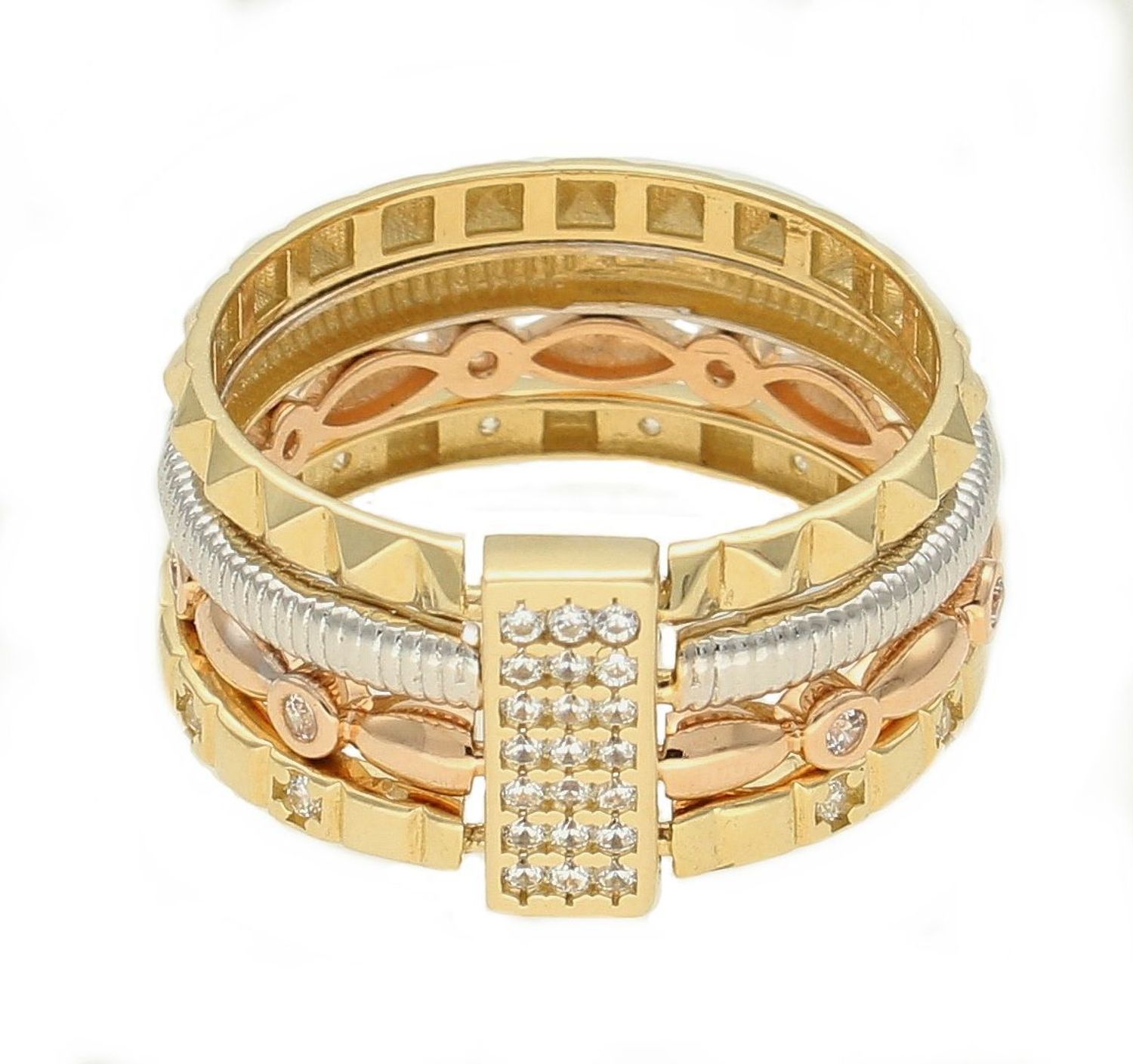 Zloty pierścionek z cyrkoniami, pierścionek z czterech obrączek 585 DIA-PRS-10447-585 (2).jpg