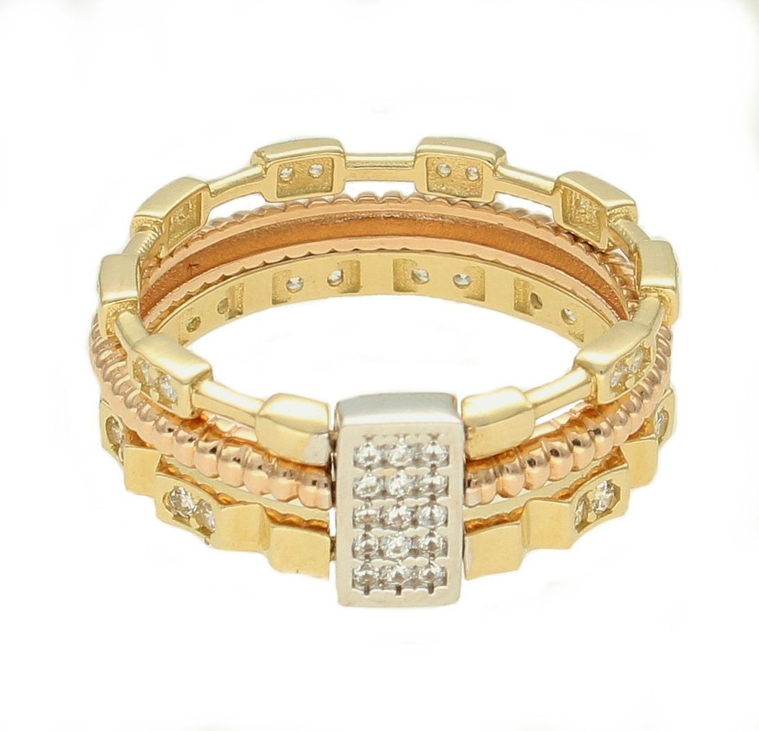 Pierścionek złoty z cyrkoniami, szeroki pierścionek z trzech obrączek 585 DIA-PRS-10449-585 (1).jpg