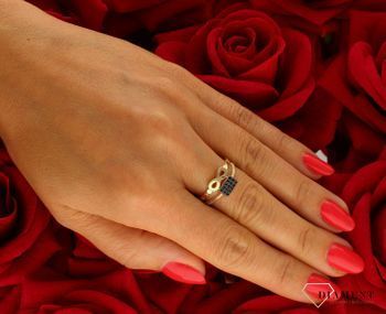 Złoty pierścionek damski z czarnymi cyrkoniami i znakiem nieskończoności DIA-PRS-10451-585 (1).jpg